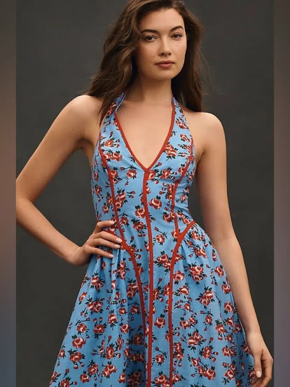 New By Anthropologie Halter V-Neck Fit & Flare Midi Dress Size S